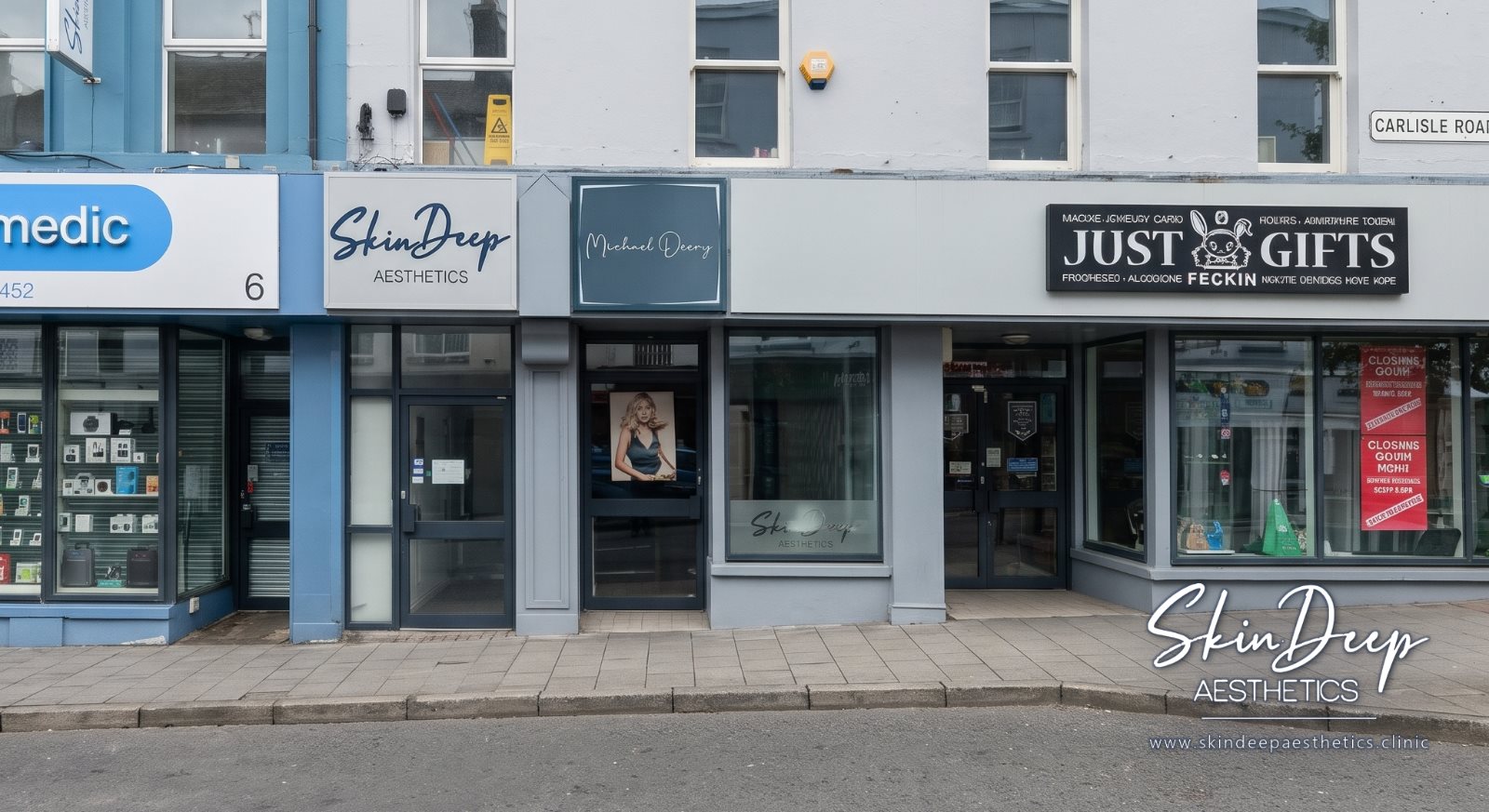The Skin Deep Aesthetics shopfront at 6 Carlisle Road, Derry
